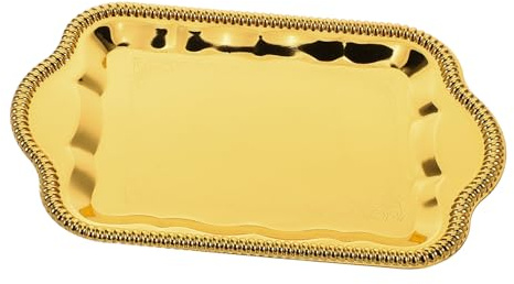 POPETPOP Bandeja Decorativa Rectangular Dorada 18x12 Cm De Metal con Diseño Floral Grabado Espejo Acabado Reflectante para Postres Boda y Buffet Elegante Uso Versátil