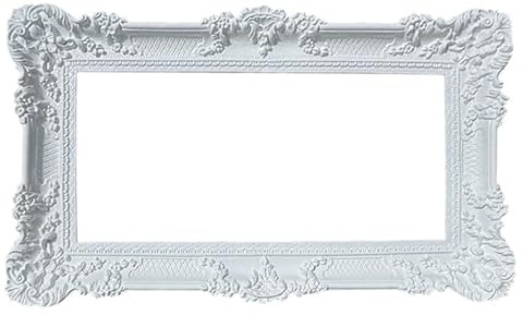 Barockspegel väggspegel, antik ornamentram, 96 x 57 cm rektangulär i vitt glänsande lack antik spegel