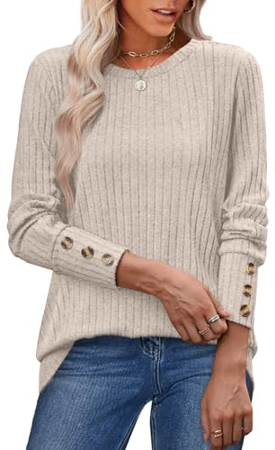 Aokosor Jumpers for Women UK-Long Sleeve Tops Ladies Oversized Sweatshirt Fashion 2025 Women Tops Size 22-24 Begie 2XL