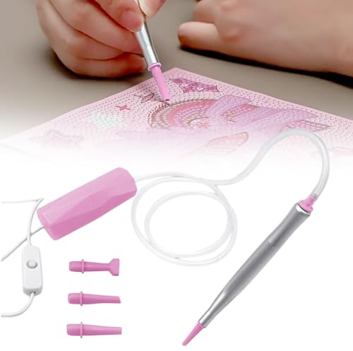 TechVizrs E-Painter Diamant Painting Stift, Elektrischer Diamond painting Stift Diamant Painting Vakuumstift mit 3 Saugköpfe & USB-C for Diamant-Kunst-Zubehör (Rosa)