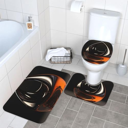 3 Piezas Juego De Alfombra De Baño Adorno Abstracto Alfombra De Baño + Alfombra De Inodoro + Funda De Asiento Imprimir Cómoda Alfombras De Cama, para Bathroom, Dormitorio, Cocina