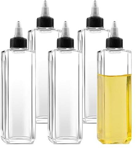 Feirdhoo 5 Stück Quetschflasche 100ml Squeeze Flasche, Ölspender, Ölflasche Plastik, Kleine Klare Dosierflasche Saucenflasche mit Schraubdeckel für Flüssige Sauce Gewürze Öl Essig