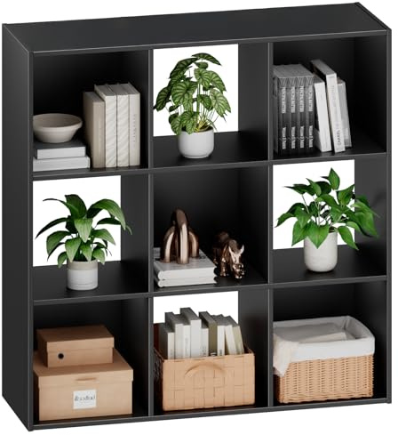 Sweetcrispy 9 Cube Storage Organizer - Open Cube Bookshelf with 5 Removable Back Panels, Display Storage Bookcase for Living Room, Bedroom, Entrance Hall, Home Office，36 L×11.6 W×36 H, Black