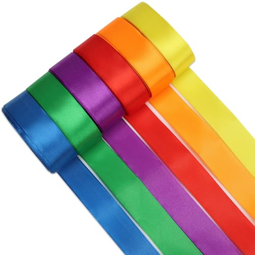 Ueemeio Geschenkband Satinband, 6 Farben 25mmX10m Breit Geschenkband Schleifenband Dekoband für Bastelarbeiten und Geschenkverpackung