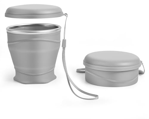 luvtree Tasse de voyage pliable en silicone avec couvercle anti-poussière - 260 ml - Sans BPA - Portable - Réutilisable pour camping, pique-nique, voyage, bureau (gris)