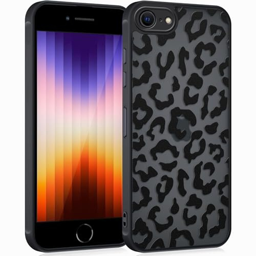 Coqinen Handyhülle für iPhone 7/iPhone 8/iPhone SE Hülle, Matt Transluzente Case mit Stilvolle Leopard Muster, Silikon Schutzhülle mit Kratzfeste PC Rückseite + Stoßfest TPU Bumper - Schwarz