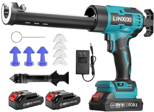 Cordless Caulking Gun Compatible with Makita 18V, Electric Silicone Sealant Gun Applicator with 2pcs Battery for 300ml Cartridges, Adjustable Speed, No-Drip Design for Sealing & Installation