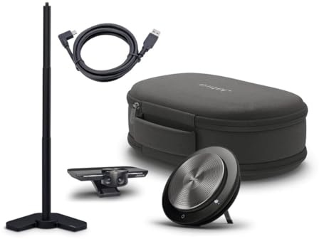 Jabra PanaCast Meet Anywhere+ - Pacchetto videoconferenza, fotocamera con vista panoramica a 180° - 4K, Speak 750 - Certificato MS Teams, funziona con Zoom, Google Meet - Supporto da tavolo, custodia