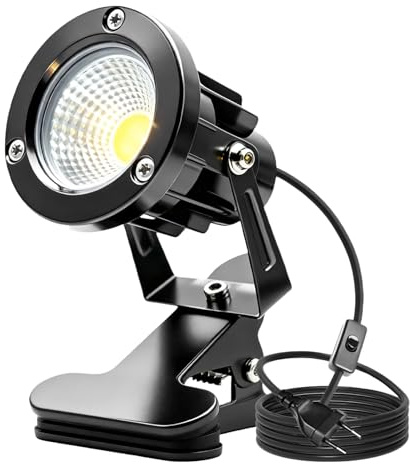 BAIFULAI LED-strålkastare med klämma: LED-spot klämstrålkastare med 1,8 m kabel, kontakt och handströmbrytare, regn- och vattentät utomhu med klämma för utomhus- och inomhusbelysning (kall vit)