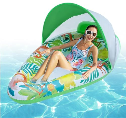Pool Floats With Canopy - Inflatable Raft With Shade For Swimming & Beach | Kids Pool Lounger For Sea, Island Sports & Spring Water Activities | Perfect, Boys & Girls