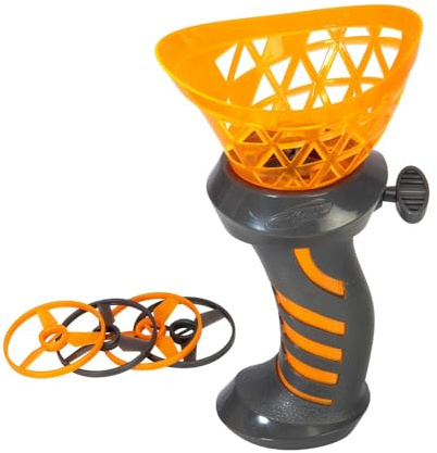 Simba Disc Launcher – Seilzugstarter mit 4 bunten Flugscheiben, Action-Spielzeug mit Try-Me-Funktion, 17 cm hoch, für Kinder ab 3 Jahren