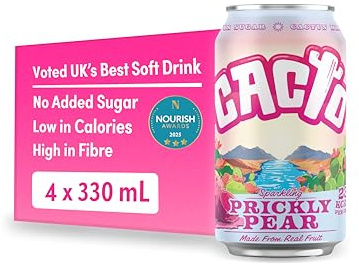 Cacto Drinks, Sparkling Cactus Water, Prickly Pear Flavour – Natural Antioxidants & Electrolytes for Hydration & Recovery, Low Calorie Coconut Water Alternative, 4 x 330ml Cans