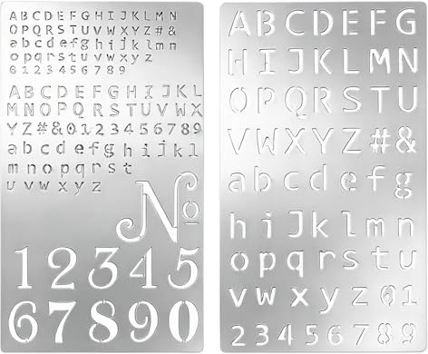 NICENEEDED 2 Stück Metallgravurschablonen Schriftarten Vorlagen Und Schablonen Für Gravuren Mit Kleinbuchstaben Und Zahlen Brandmalerei Auf Glas – DIY Zeichnung