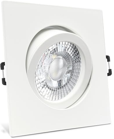trendlights24 Carree-C LED Einbaustrahler 230V Weiß 5er Set Spots 6W | Decken Einbauleuchte, eckig, LED Spots, GU10, 6 Watt, 530 lm, Neutralweiß, 4000k, Deckenspots, schwenkbar, 68 mm Lochmaß