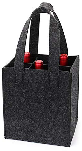JANTEELGO Starke Filz Wein Tasche mit Griff, Weinflasche Geschenk Tasche für Reisen Party Strand Urlaub Geburtstagsparty, Wiederverwendbare Waschbar mit abnehmbaren Teiler (6 Flaschen, Dunkelgrau)
