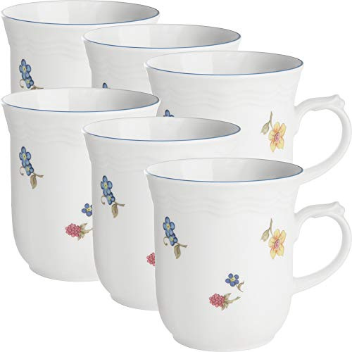 Seltmann, Porzellan, Weiden Kaffeebecher 6er-Pack Nostalgie Streublume weiß
