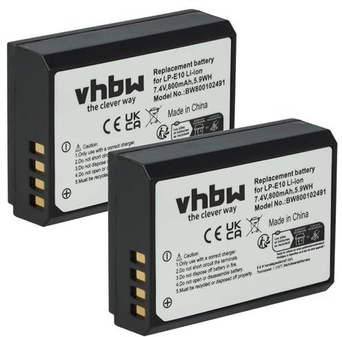 vhbw 2x batteria compatibile con Canon EOS 2000D, 4000D fotocamera digitale DSLR (800mAh, 7,2V, Li-Ion) - Sostituisce Canon LP-E10