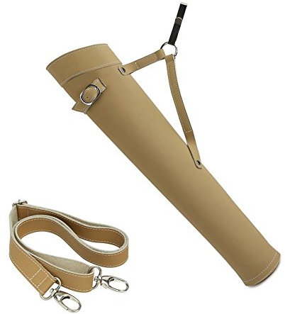 TentHome Pfeilköcher Bogenschießen Köcher Leder Pfeile Rückenköcher Traditioneller Seitenköcher für Langbogen Recurvebogen (Khaki)