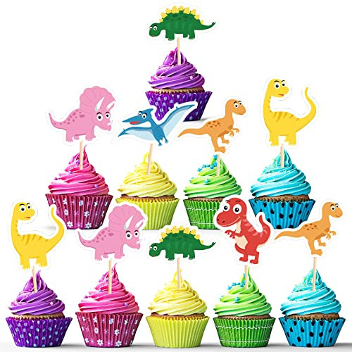 TUPARKA 60Pcs Dinosaur Cupcake Toppers Picks Cute Baby Dinosaur Cake Toppers for Dinosaur Party Decoration Supplies