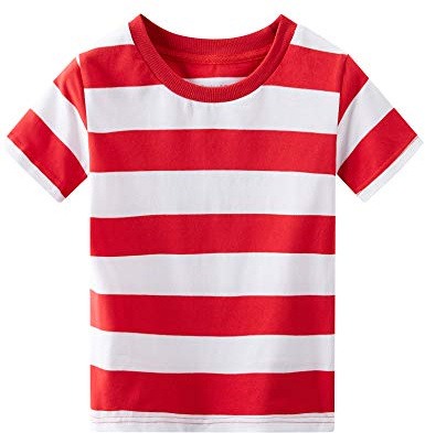 Spring&Gege Ragazzi Maglietta T-Shirt Girocollo a Righe a Maniche Corte in Cotone per Bambini, Rosso Bianco, 11-12 Anni