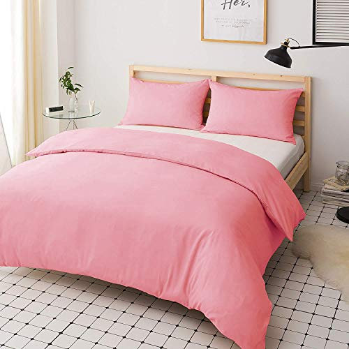 mFabrics Poly-Cotton Duvet Quilt Cover Set - Easy Care, Machine Washable - Single Double King Super King - Pillowcase Included (Baby Pink, Single)