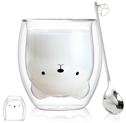 Taza linda Taza de café Taza de té Vasos Vasos con aislamiento de doble pared Taza de café Taza de leche, El mejor regalo para la oficina y cumpleaños personal (Oso)