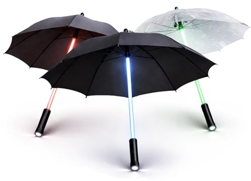 Liberty Imports 3 PACK - LED Light Up Umbrellas with 7 Color Changing Effects | Windproof Golf Umbrellas with Flashlight Handle (Clear/Black/Gray)