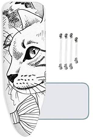ZJBKX Bügelbrettbezug, Universalgröße, 100% Baumwolle, Handgezeichnete Katze, Bügelbrettbezug Geeignet für Dampfbügeleisen, 144x52cm