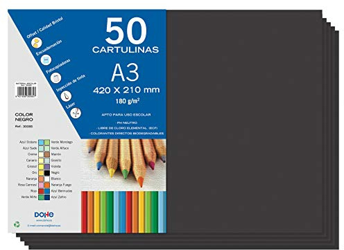 Dohe A3-Karton, schwarz, für Bastelarbeiten und Druck (50 Stück) – 21 x 29,7 cm – 180 g/m² – Büromaterial