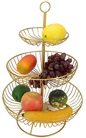 Cuenco de frutas de 3 niveles, soporte para cesta de frutas y verduras, soporte decorativo para cesta de frutas y frutas (dorado)