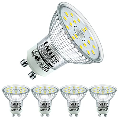 EACLL Ampoules LED GU10 Blanc Froid, 4.9W Équivalent Halogène 75W, Lot de 4, 6000K 585 Lumens Éclairag sans Scintillement, Large Faisceau 120° Spot, Non Dimmable AC 230V Lampe à Réflecteur