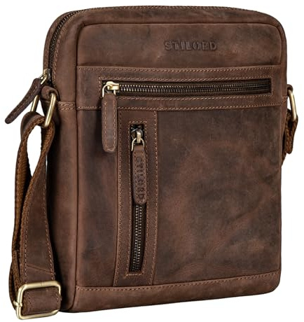STILORD Vince Echtleder Umhängetasche Herren Kleine Vintage Schultertasche für 10,1 Zoll Tablets Herrentasche aus Echtem Leder Farbe:Zamora - braun