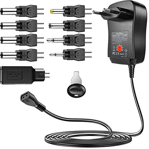 SoulBay 30W Adaptateur Universel Polarité Inversée Bloc d'alimentation Transformateur avec 9 Embouts sélectionnables, pour 3V, 4.5V, 5V, 6V, 7.5V, 9V, 12V Electronique Domestique - 2A Max