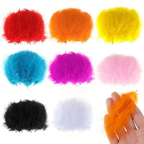 MWOOT 400 Stück Bunt Bastelfedern, Deko Basteln Federn, 8 Farbig Mini Feder (9-15 cm) für DIY Traumfänger Ohrring Karneval Verkleidung Geschenk Deko, Crafts Art Feathers Weiß Rot Blau Schwarz