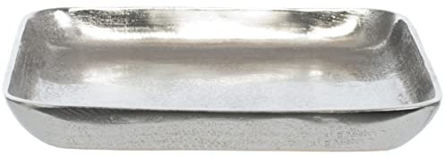 Brandsseller Dekoschale 25x25 cm Aluminium RAW OPTIK Teller Dekoteller Dekotablett Silber Quadratisch