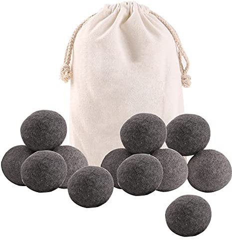 Wool Dryer Balls Premium Reusable Natural Fabric Softener,Tumble Dryer Wool Balls New Zealand, Quiet, Anti Static, Naturally Non-Toxic, Safe Unscented, Shorten Drying Time (black, 12pc)