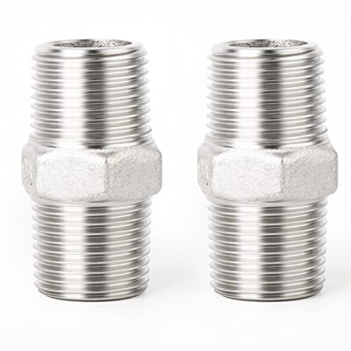 ERGAOBOY 2 piezas de accesorios para tuberías con boquilla hexagonal de acero inoxidable 304 con rosca BSP macho de 3/4 a macho de 3/4, conector recto y adaptador