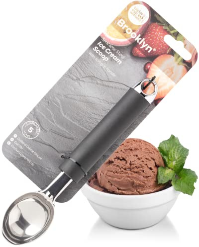 Stainless Steel Ice Cream Scoop - Sturdy Head Scooper & Comfortable Soft Grip Handle. Perfect Dessert Spoon for Ice Cream, Cookie Dough & Other Frozen Treats. 5 Year Guarantee