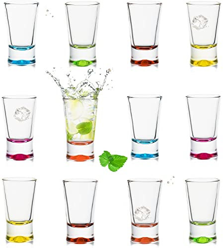 PLATINUX Set di 12 bicchieri da liquore colorati da 2,5 cl in vetro