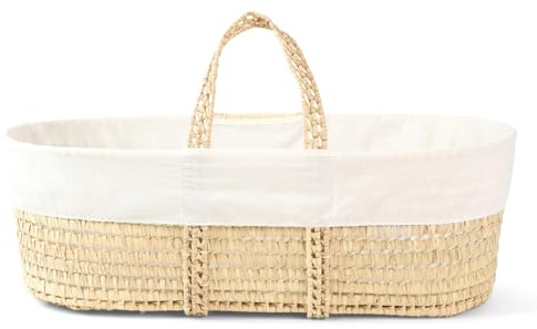 Clair de Lune Scandi Palm Moseskorb mit natürlichem Klappständer, Baby-Stubenwagen, Baby-Essentials-Set, hypoallergen (nur Korb, cremefarben)