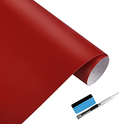 NewL Vinilo Mate Autoadhesivo para Coche Rojo 30 x 150 cm | Acabado metalizado mate suave, herramienta incluida, anti-burbujas, flexible y extensible, para coches, motos y muebles