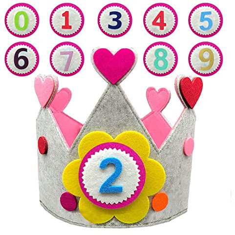 Mecctuck Corona di Compleanno per Bambini, Corona di Compleanno di Tessuto, Corona di Stoffa, Corona di Compleanno per Ragazzi e Ragazze con Numeri Intercambiabili da 0 a 9