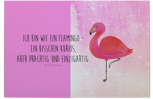 Mr. & Mrs. Panda Medium Glas Schneidbrett Flamingo Classic - Geschenk, Spruch, Rosa, Schneidebrett Hygienisch, Einzigartig, Glasplatte, Prächtig, Ich, Aus, Schneidplatte, Tochter, Schneideplatte