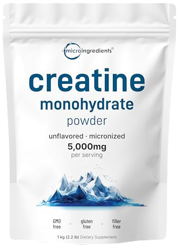 Micro Ingredients Creatine Monohydrate Powder 1 kg (2.2 Lbs), 5000mg Per Serv, Micronized Creatine Powder, Unflavored, No Filler, Keto & Vegan, Easy Dissolve, Pre Workout for Women & Men*