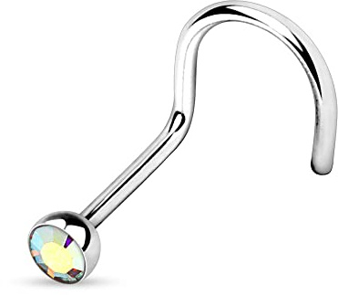 JEWEL BARREL Tornillos para la nariz con piedras pequeñas de cristal, piercing para la nariz, piercing para la nariz, fosa nasal, 20 g, anillo nasal de acero quirúrgico, Acero inoxidable