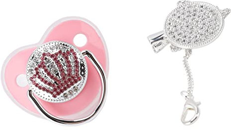 Baby-Schnuller, Nachtschnuller, Krone Bling Baby-Schnuller mit Kettenclip, Newborn Essentials BPA-Freier Silikon-Schnuller Rosa