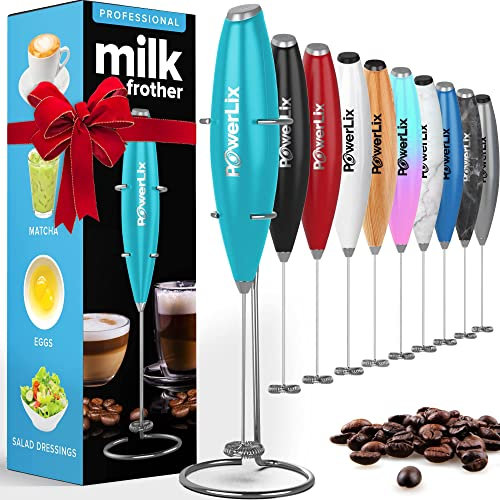 Powerlix Espumador de Leche Eléctrico de Mano - Batidora de Espuma Potente 19000 rpm con Soporte de Acero Inoxidable, Ideal para Café, Capuchino y Chocolate Caliente