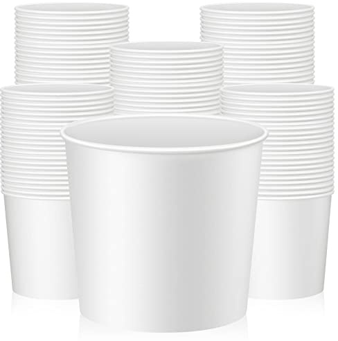 Hoolerry 100 Pcs 85 oz Disposable Paper Bucket Cardboard Food Bucket Bulk Food Storage for Back to School Party Wedding Baby Shower Birthday Party Supplies (White)