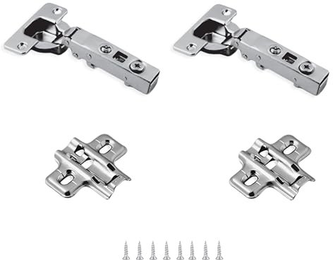 Kit 2 Cerniere Ammortizzate più Base Regolabile e Viti - Cerniera per Ante Armadio, Cucina, Comodini e Cassettiere - Cerniera Chiusura Soft, Chiusura Rallentata Montaggio Facile e Veloce