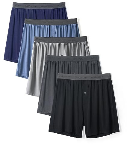 DAVID ARCHY Calzoncillos Tipo Bóxer para Hombre, Calzoncillos Holgados, con Botones, Bragueta Abierta, Rayón de Bambú, Paquete de 5
